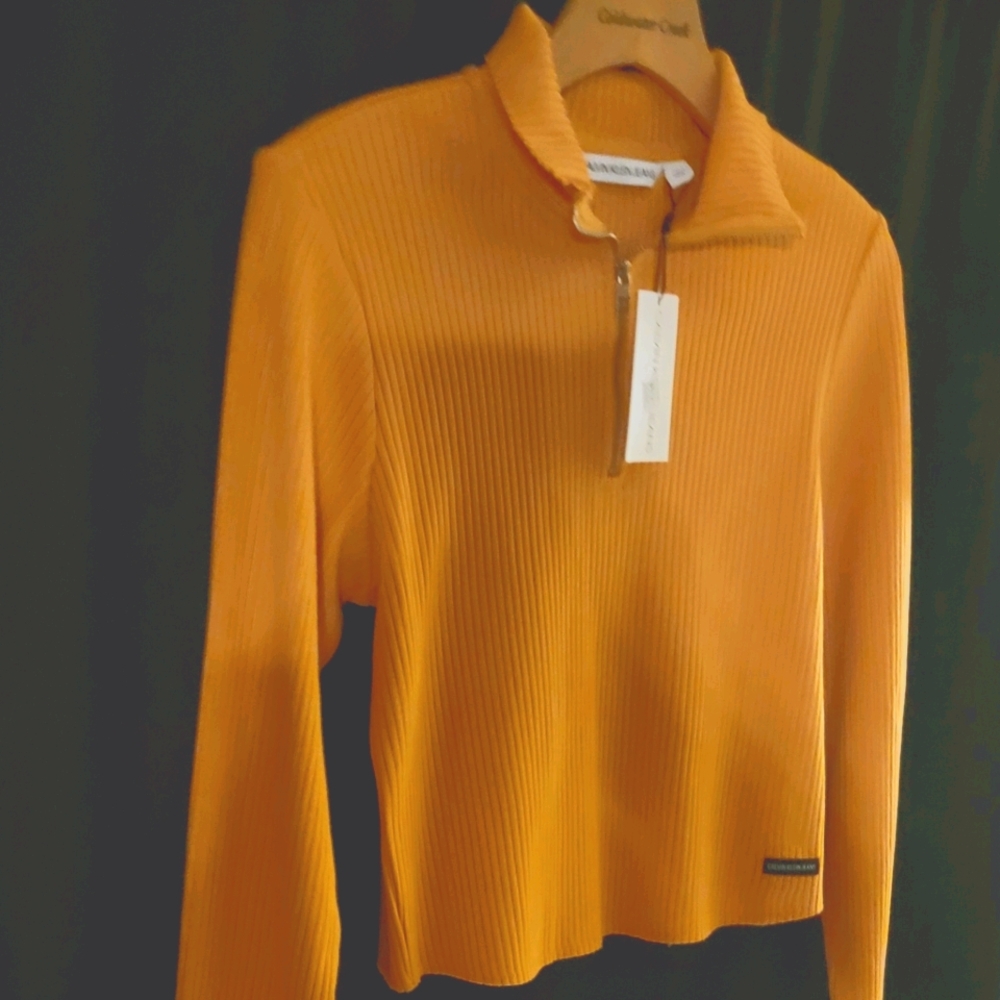 Calvin Klein quarter zip cropped sweater NWT